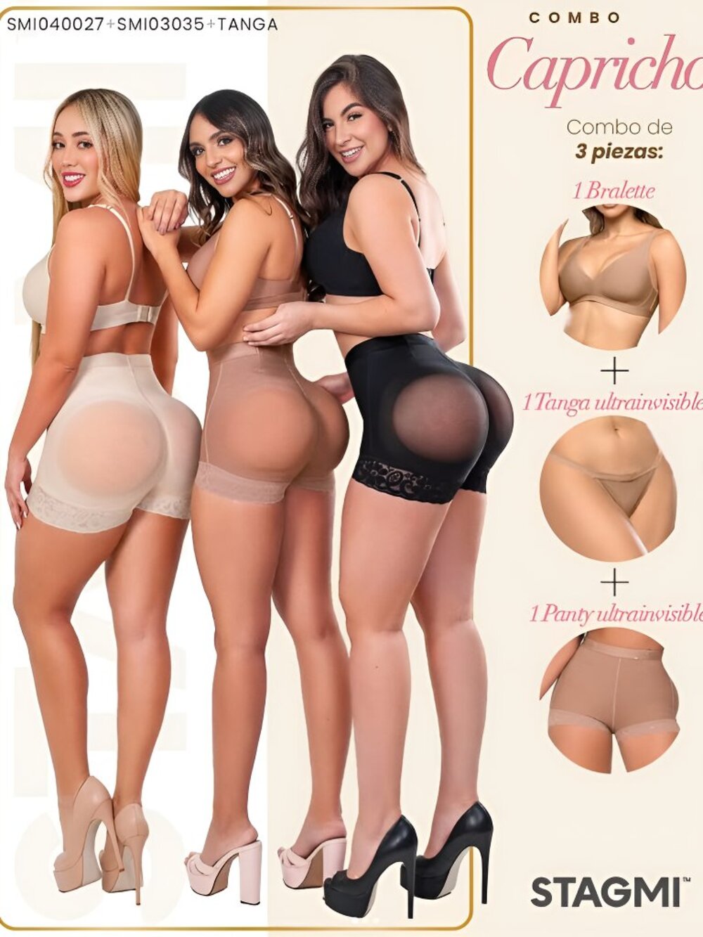 Stagmi Fajas Colombianas Best Body Shapewear 4-Piece Set Bra Panties & Thong NEW
